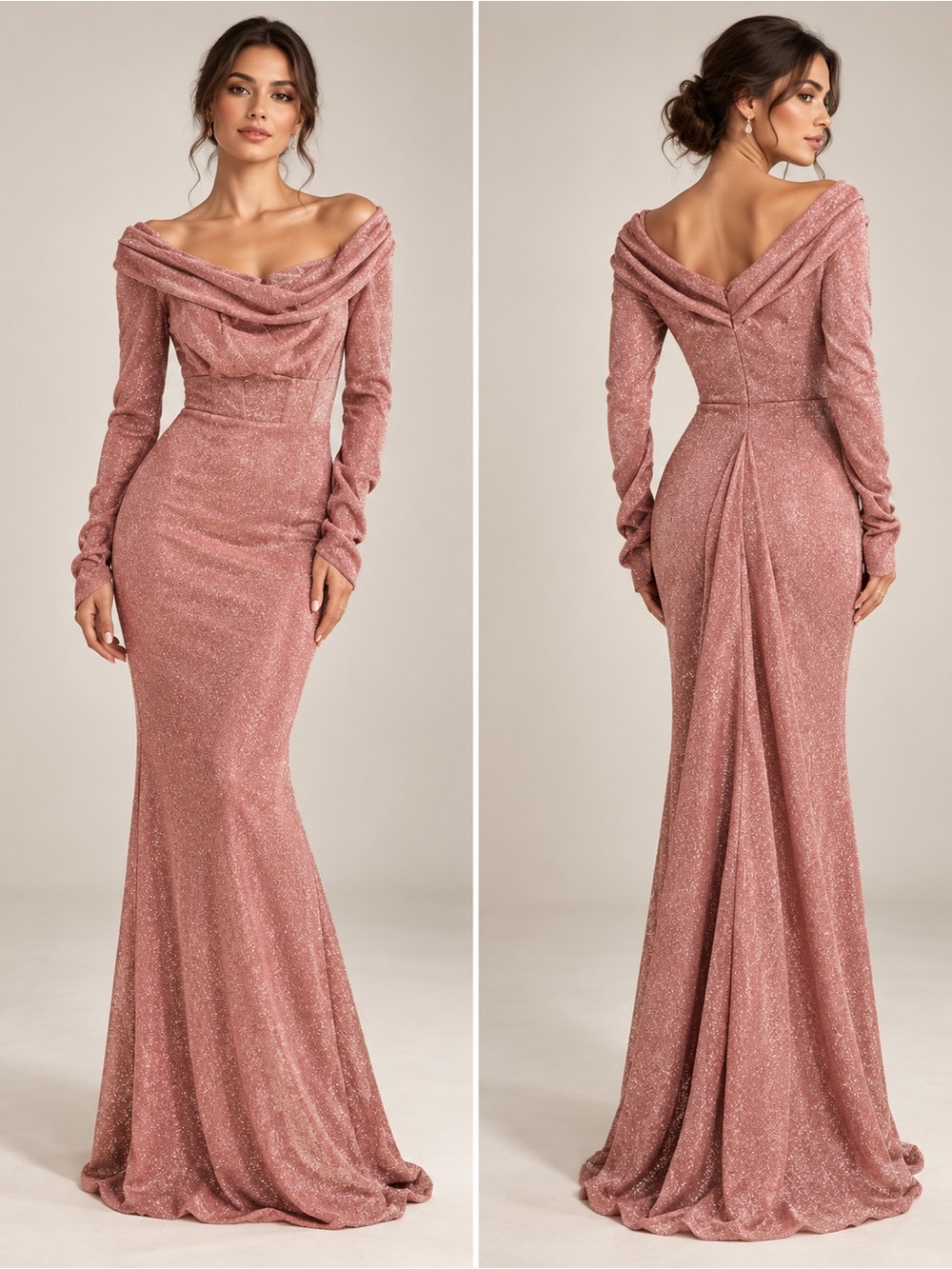 SHEIN Pink Rose Gold Glitter Off Shoulder Corset Maxi Dress Size XS / 2 EUC